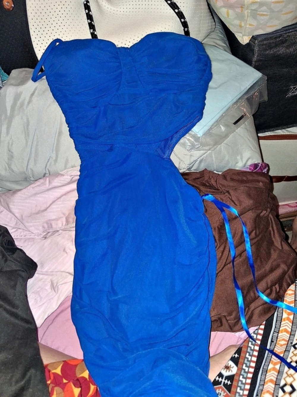 Windsor Ruched Tie Mini Dress in Blue Size Small